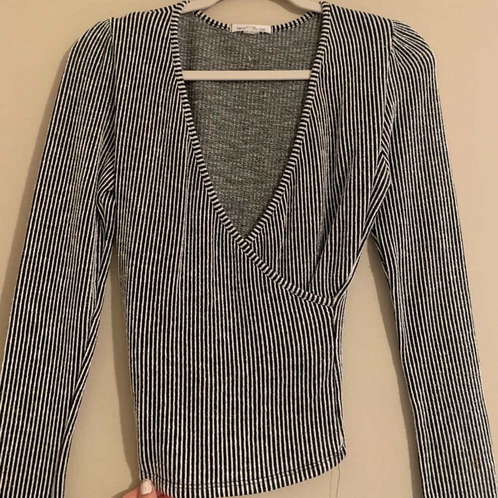 Black and white striped long sleeve top